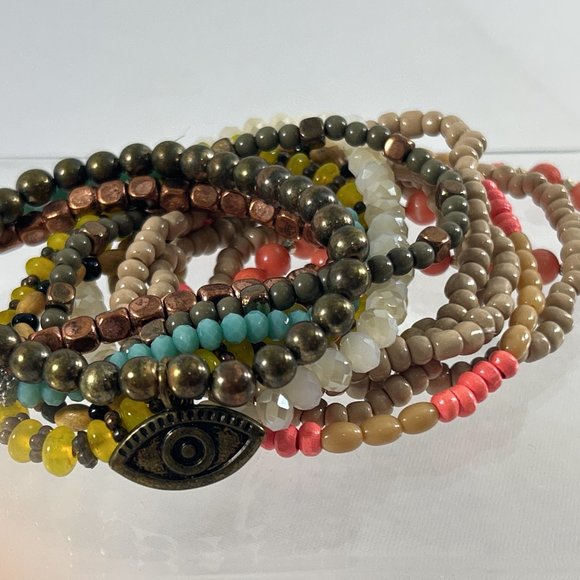 Lot 13 Small Beaded Lot Stretch Bracelets Multi Color Third Eye Chakra - Picture 4 of 9